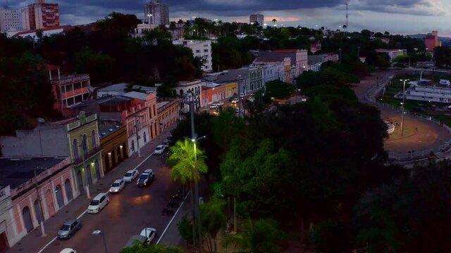 The tranquil and picturesque city of Corumba, Brazil at night - aerial view