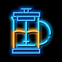 press teapot neon light sign vector. Glowing bright icon press teapot sign. transparent symbol illustration