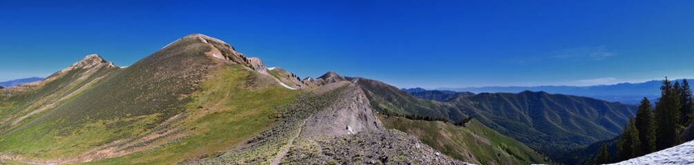 Lowe Peak views of Oquirrh range toward the Salt Lake Valley by Rio Tinto Bingham Copper Mine, in spring. Utah. United States.