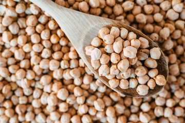 Dried chickpeas, a cheap vegetable source of protein.