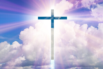 Religious concept with cross against sky