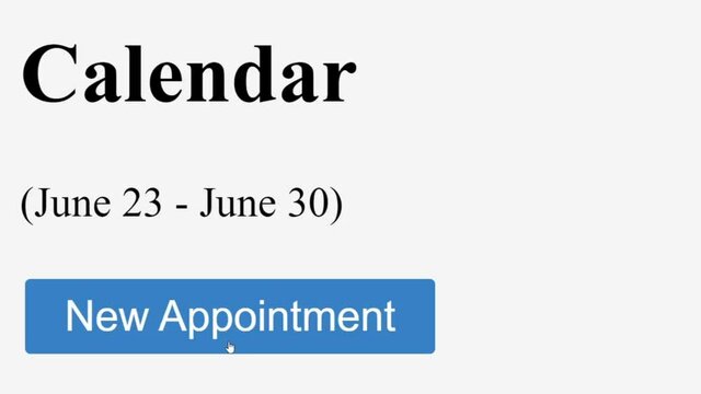 Creating a Scheduled New Appointment in Calendar. Create Schedule Prompt in Personal Organizer Datebook. Digital Display View of Clicking in Diary.