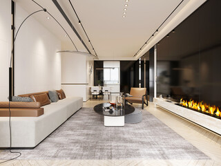 3D RENDER OF LUXURY HOME LIVING ROOM