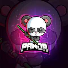 The panda with stick mascot esport logo design © HERMANTO