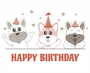 happy birthday with three expression of cat flat design