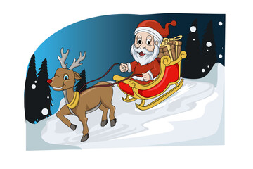 santa claus christmas slide with her dear in snow vector