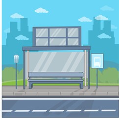 bus stop in the city flat design