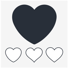 Collection of four hearts, black and white, on gray background.