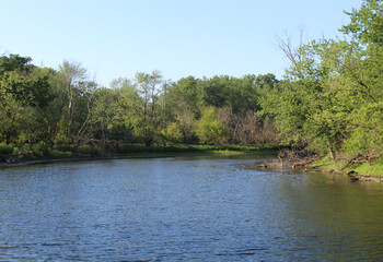 Des Plaines River at early evening at Algonquin Woods in Des Plaines, Illinois