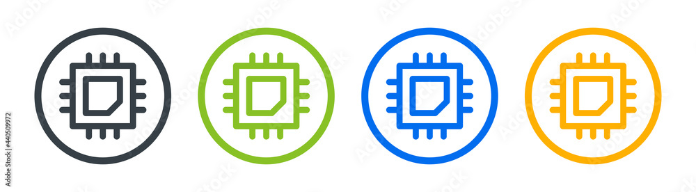 Poster computer chip circuit board icon sign. vector illustration