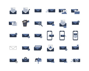all email icon set for business purpose for each action since drafting and sending to recall email