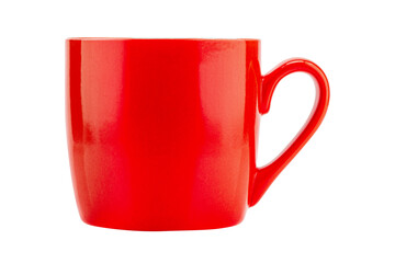 Red ceramic mug isolated on white background