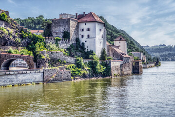 Fototapeta premium A historical tower of an old castle complex in Passau, bavaria