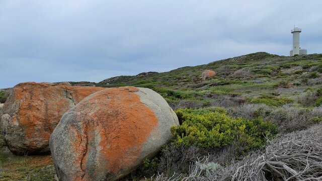 Rocks and lighthouse near Cable Beach, Albany, Western Australia