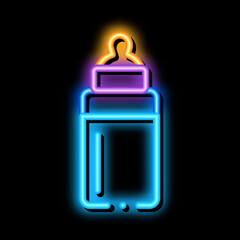 baby bottle with milk neon light sign vector. Glowing bright icon baby bottle with milk sign. transparent symbol illustration