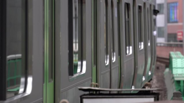 Train running nearby Train Station in Japan 2021 Spring Tokyo Japan