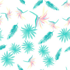 Azure Pattern Botanical. Blue Seamless Palm. Cobalt Tropical Texture. Indigo Flower Vintage. Navy Floral Vintage. Wallpaper Nature. Decoration Vintage.
