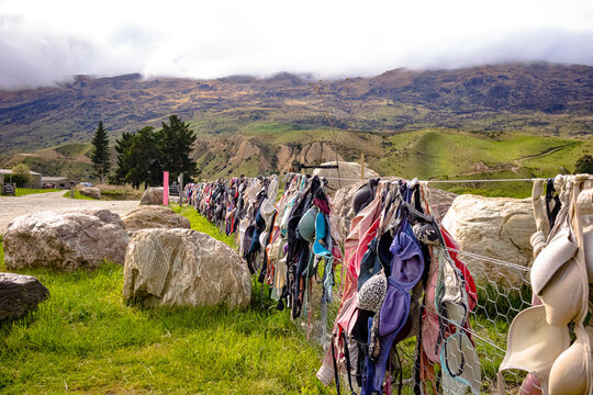 The famous Cardrona Bra Fence in Central Otago