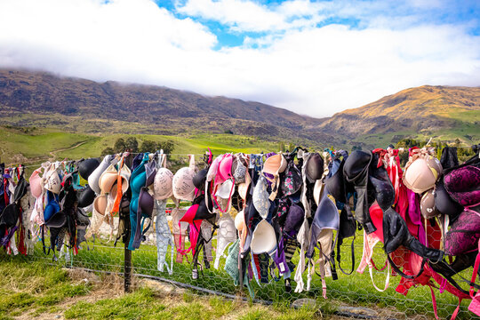 The famous Cardrona Bra Fence in Central Otago