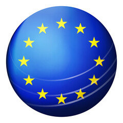 Glass light ball with European Union flag. Round sphere, template icon. EU national symbol. Glossy realistic ball, 3D abstract vector illustration highlighted on a white background. Big bubble