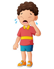 Illustration of a young boy crying on a white background