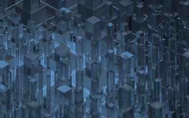 Technological cubes with black background, 3d rendering.