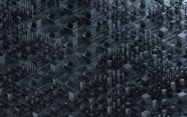 Technological cubes with black background, 3d rendering.