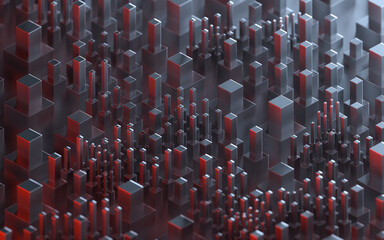 Fototapeta premium Technological cubes with black background, 3d rendering.
