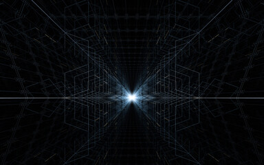 Tunnel with polygon background, 3d rendering.