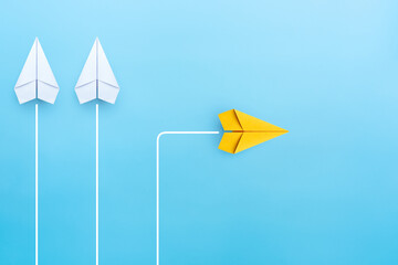 Business concept for new ideas creativity and innovative solution, yellow paper plane