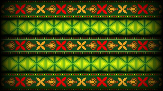 Looping animated background in flat style, seamless pattern in Indian folk style