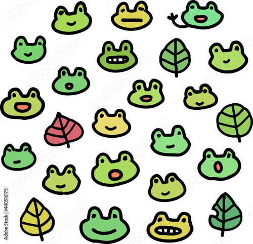カエルの顔の手描きイラストセット Wall Mural Wallpaper Murals Logistock カエルの顔の手描きイラストセット Wall Mural Wallpaper Murals Logistock