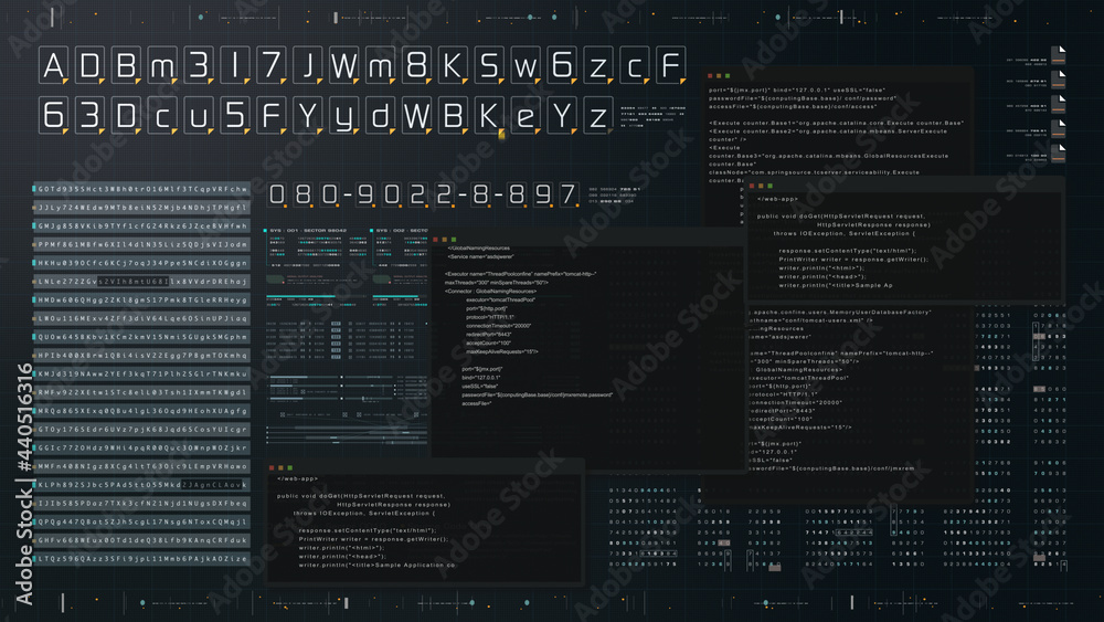 Aufkleber Cyber Crime concept : A programmer hacker trying to breached crypto currency address security by using algorithm source code to exploit weakness in password security