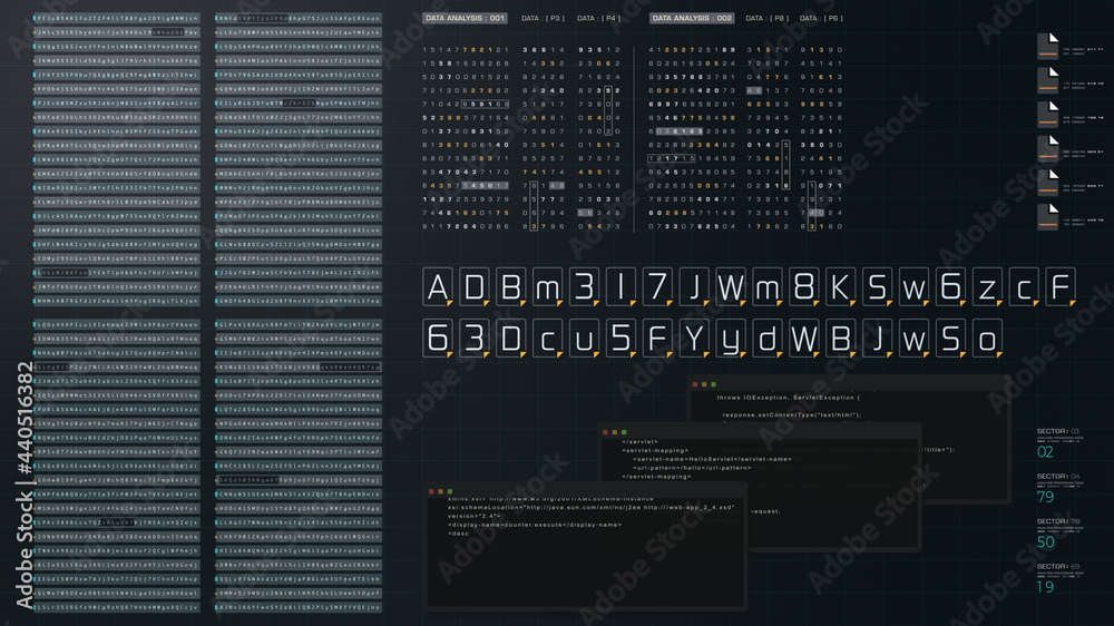 Aufkleber Cyber Crime concept : A programmer hacker trying to breached crypto currency address security by using algorithm source code to exploit weakness in password security