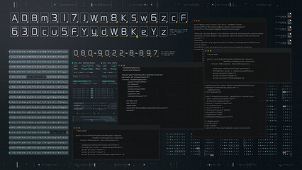 Cyber Crime concept : A programmer hacker trying to breached crypto currency address security by using algorithm source code to exploit weakness in password security