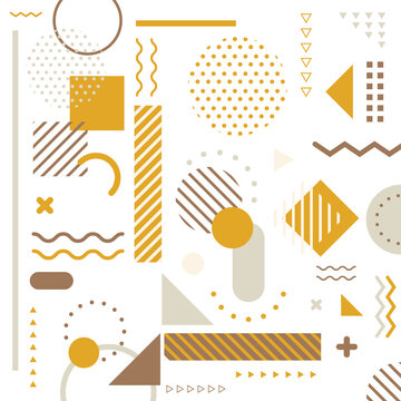 Abstract Yellow Geometric Elements Pattern Memphis Style On White Background