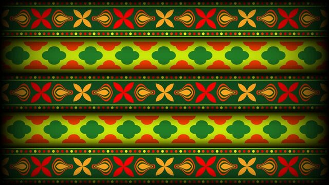 Looping animated background in flat style, seamless pattern in Indian folk style
