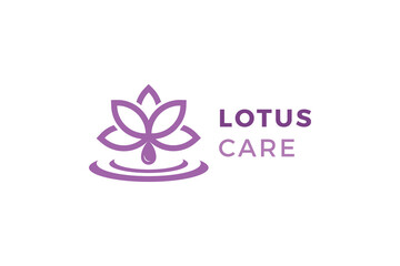 Pink color lotus with droplet and wave company logo