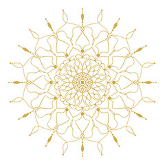 round gold ornament mandala, minimalist mandala vector illustration on transparent background