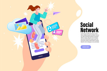 Social media on mobile concept. Flat style minimal vector illustration.