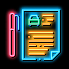 car purchase agreement neon light sign vector. Glowing bright icon car purchase agreement sign. transparent symbol illustration