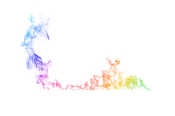 colorful fire smoke isolated on white background