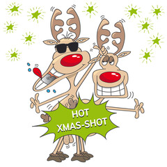 Sexy Christmas Reindeer Girl and Boy, HOT XMAS SHOT Cartoon, isolated, vector