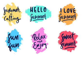 summer lettering design set hand drawn