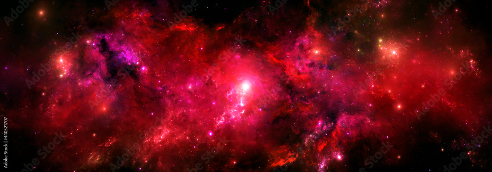 Wall mural red colorful nebula in deep space with the glitter of stars