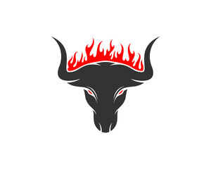 Bull head with fire flame logo