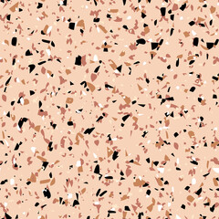 Geometric brown terrazzo seamless pattern. Abstract colourful modern background. Stone fashion design for web and print. Venetian tile, flooring home decor. Chaotic pastel texture.