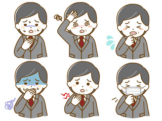 具合の悪いスーツを着た肥満の中年男性