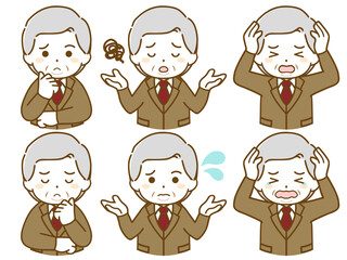 スーツを着た肥満の高齢男性の困った表情