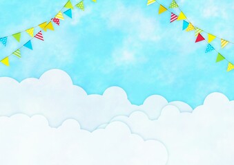 カラフルな旗と空のイラスト